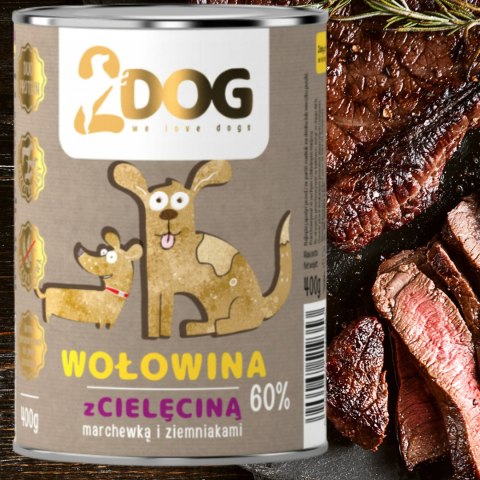 KARMA DLA PSA 2Dog Mokra karma wołowina z cielęciną 400g HIPOALERGICZNA KARMA DLA PSA 2Dog Mokra karma wołowina z cielęciną 400g HIPOALERGICZNA