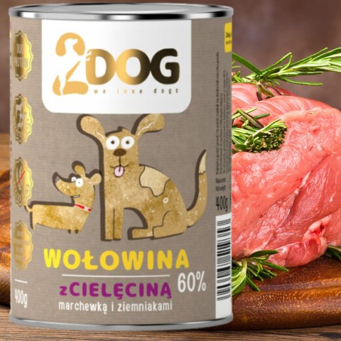 KARMA DLA PSA 2Dog Mokra karma wołowina z cielęciną 400g HIPOALERGICZNA KARMA DLA PSA 2Dog Mokra karma wołowina z cielęciną 400g HIPOALERGICZNA