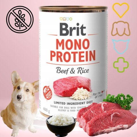 KARMA DLA PSA WOŁOWINA RYŻ BRIT MONO PROTEIN BEEF & RICE 400G BEZGLUTENOWA KARMA DLA PSA WOŁOWINA RYŻ BRIT MONO PROTEIN BEEF & RICE 400G BEZGLUTENOWA