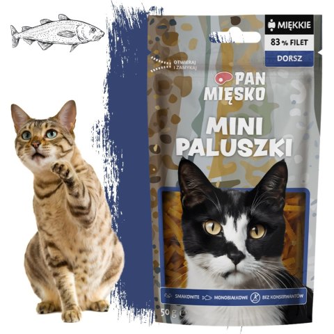PRZYSMAK DLA KOTA Pan Mięsko Mini paluszki Dorsz (dorosły) 50g FIlety rybne PRZYSMAK DLA KOTA Pan Mięsko Mini paluszki Dorsz (dorosły) 50g FIlety rybne