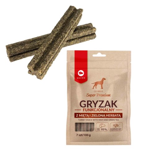 GRYZAK FUNKCJONALNY Z MIĘTĄ I ZIELONĄ HERBATĄ 100 G MACED PRZYSMAK DLA PSA GRYZAK FUNKCJONALNY Z MIĘTĄ I ZIELONĄ HERBATĄ 100 G MACED PRZYSMAK DLA PSA